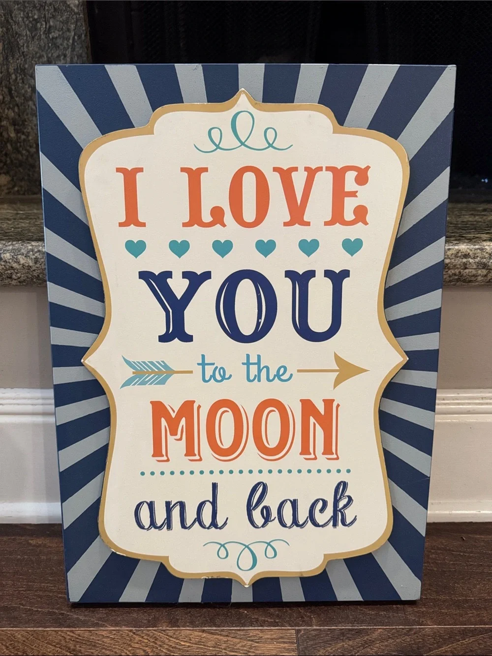 I Love You to the Moon and Back Wall Sign - Navy, Orange,